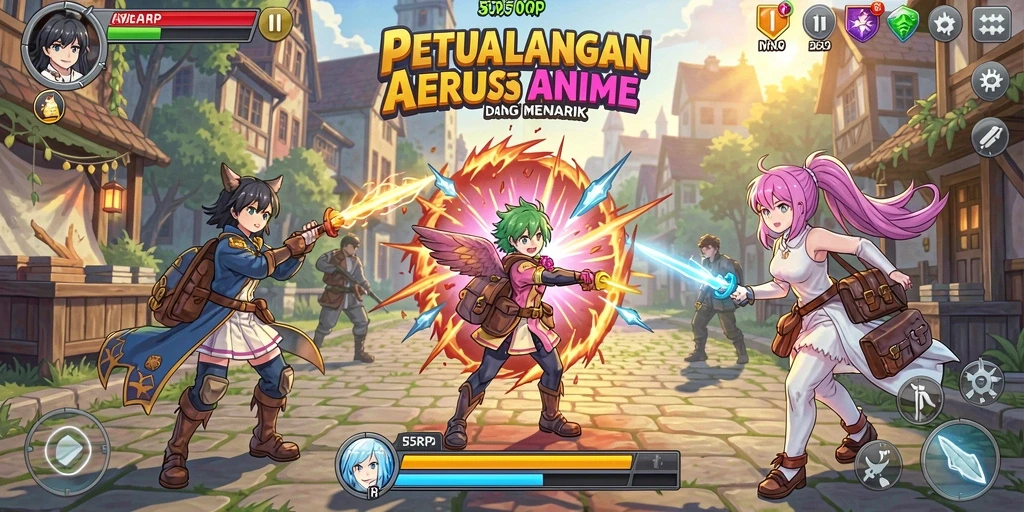 Tampilan gameplay 55RP yang memikat dengan karakter anime.