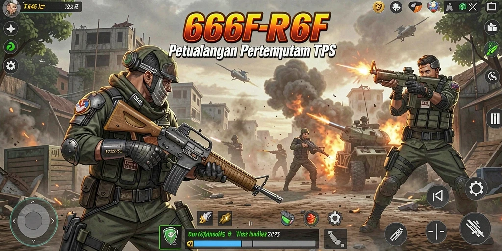 Screenshot permainan <strong>666F</strong> yang menunjukkan aksi pertempuran TPS yang intens.