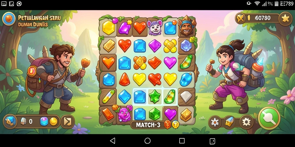 Screenshot gameplay EE789 yang menampilkan aksi seru Match-3.