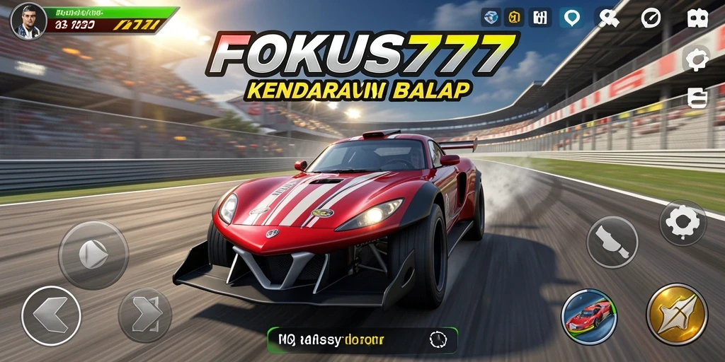 Screenshot gameplay FOKUS777 dengan mobil balap di lintasan