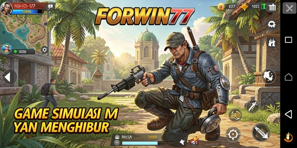 Tangkapan layar gameplay dari FORWIN77 yang menunjukkan dinamika simulasi.