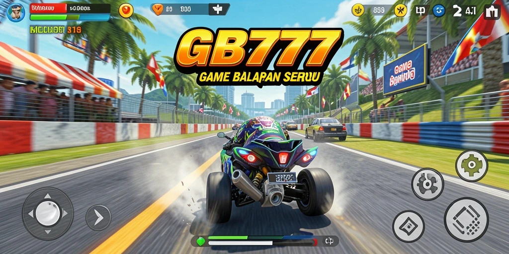 Tampilan gameplay GB777 yang mendebarkan saat balapan di sirkuit.