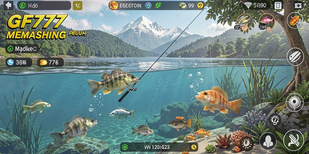 Tampilan gameplay menawan dari GF777 saat memancing ikan.