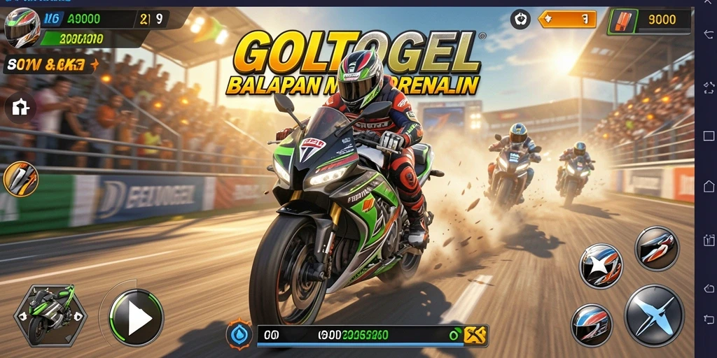 Tampilan gameplay seru GOLTOGEL dengan balapan motor yang penuh aksi.
