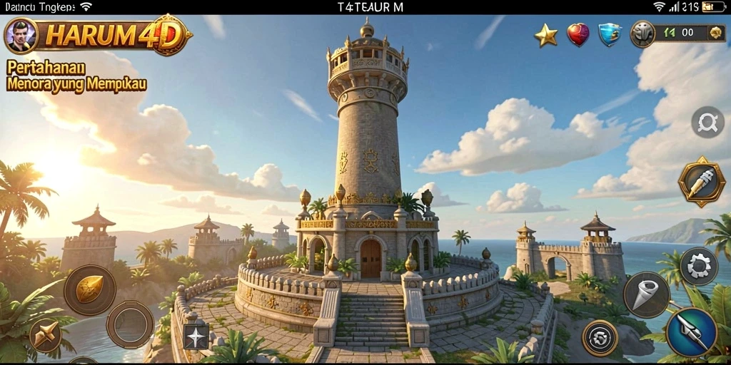 Tangkapan layar menunjukkan strategi menara yang kompleks dalam permainan Tower Defense.