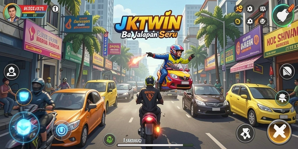 Screenshot gameplay JKTWIN menampilkan aksi balapan yang mendebarkan.