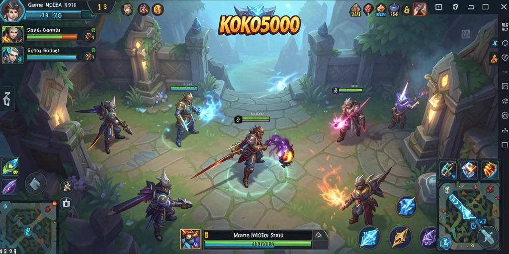 Tampilan gameplay menegangkan di KOKO5000 dengan aksi pertarungan tim yang seru.