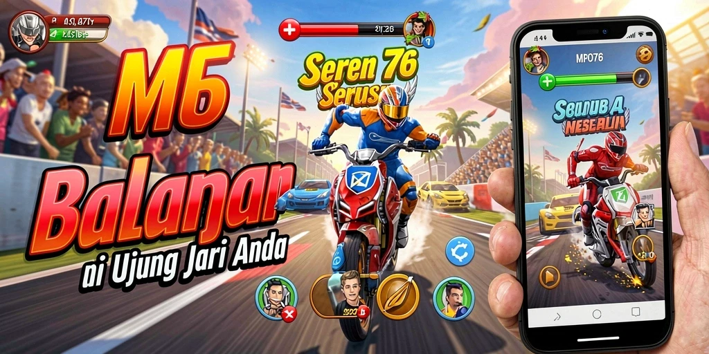 Screenshot gameplay MPO76 menunjukkan mobil balap dalam aksi di trek menakjubkan.