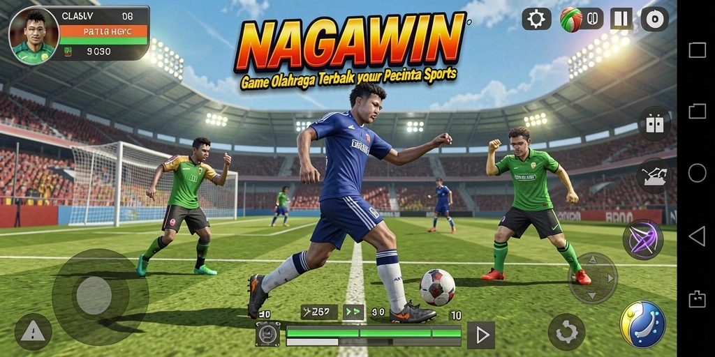 Screenshot gameplay NAGAWIN yang menunjukkan aksi seru dalam pertandingan olahraga.