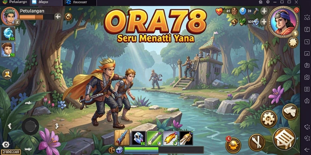Screenshot utama gameplay ORA78 menampilkan aksi eksplorasi yang mendebarkan.