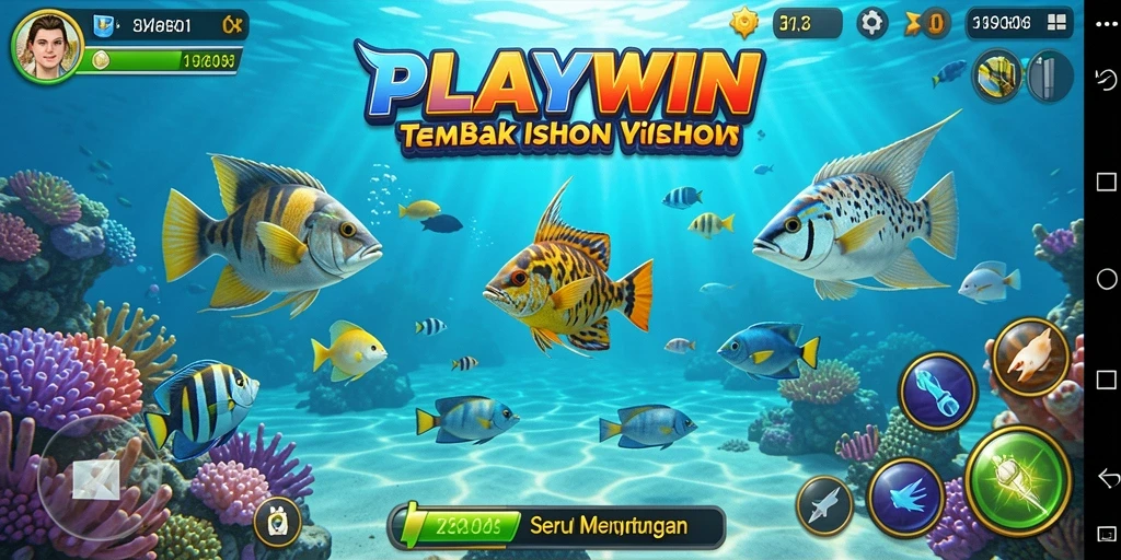 Tampilan gameplay seru dari PLAYWIN dengan aksi tembak ikan.