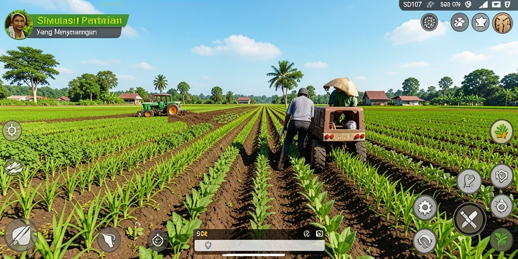 Tangkapan layar SD107 menampilkan gameplay pertanian yang interaktif dan berwarna.