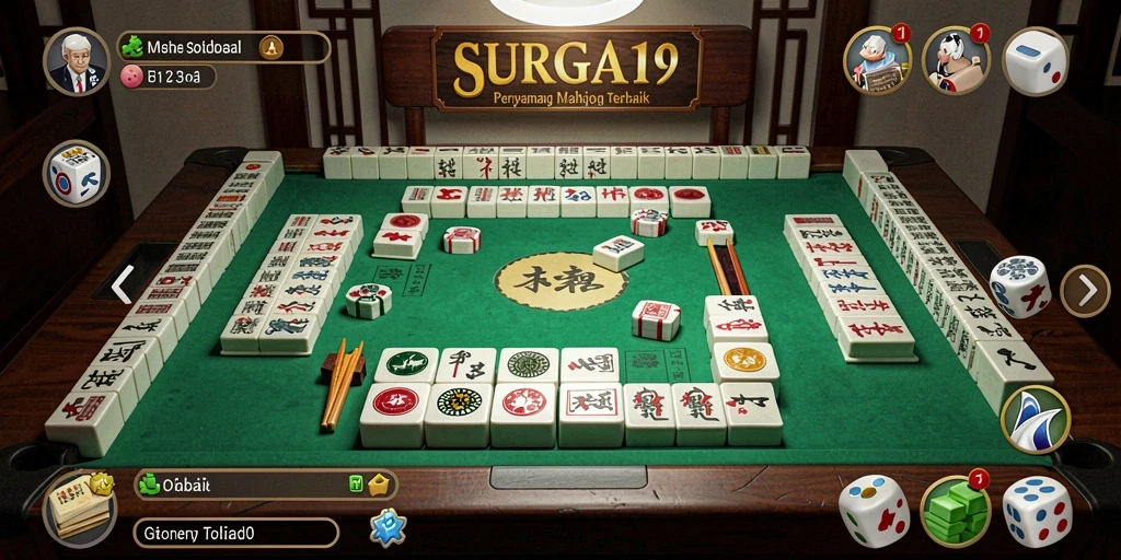 Tampilan gameplay menarik di SURGA19 dengan desain ubin Mahjong yang berwarna-warni.