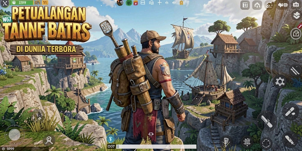 Screenshot gameplay W67 yang menunjukkan dunia terbuka yang luas dan interaktif.