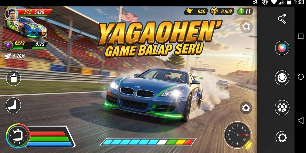 Tampilan gameplay seru YAGAOHEN yang menggambarkan balapan penuh aksi.