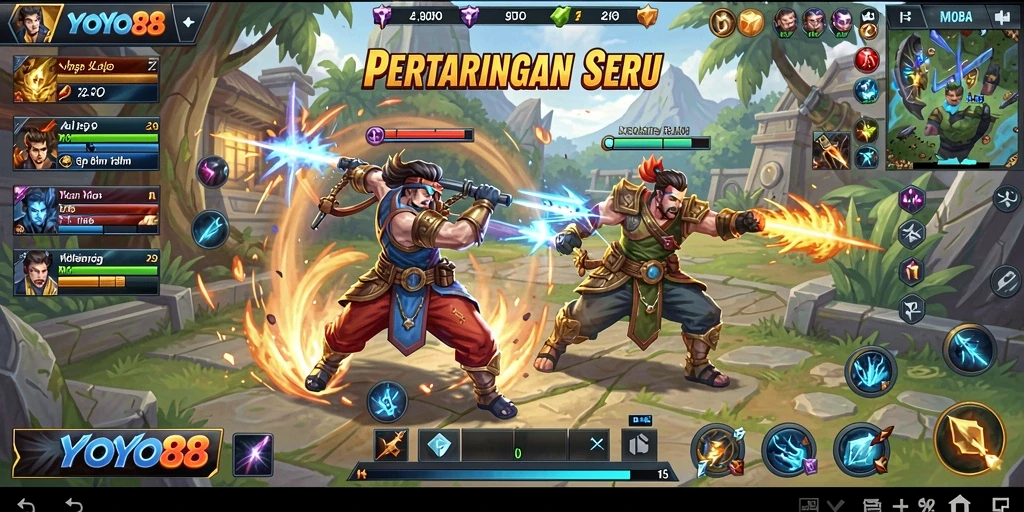 Tampilan seru dari gameplay MOBA di YOYO88.