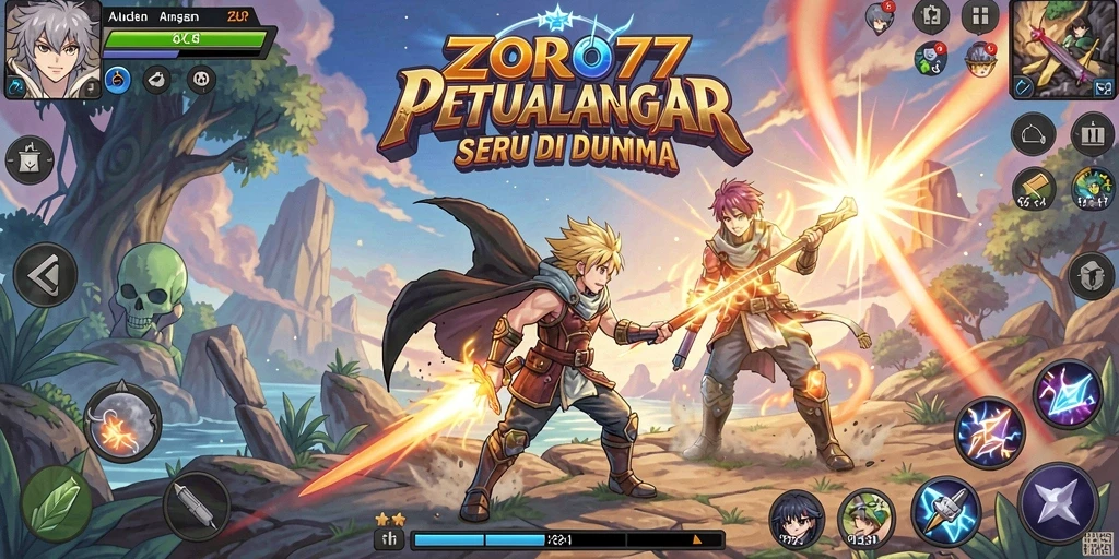 Tampilan mengesankan gameplay ZORO77 dengan karakter anime ikonik.